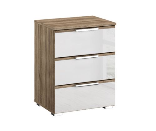 Rauch Terano Sonoma Oak Colour with Basalt Glass Overlay 3 Drawer Bedside Table