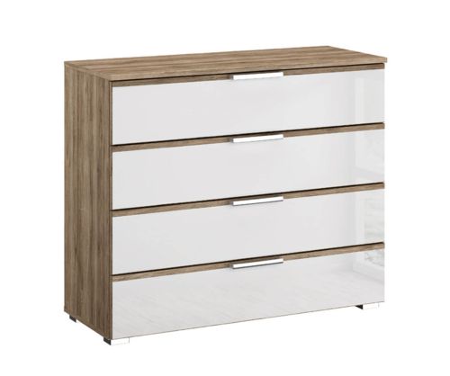 Rauch Terano Alpine White with Basalt Glass Overlay Wide 4 Drawer Chest