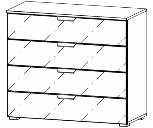 Rauch Artemis Artisan Oak Carcase and White Glass Front Wide 4 Drawer Chest