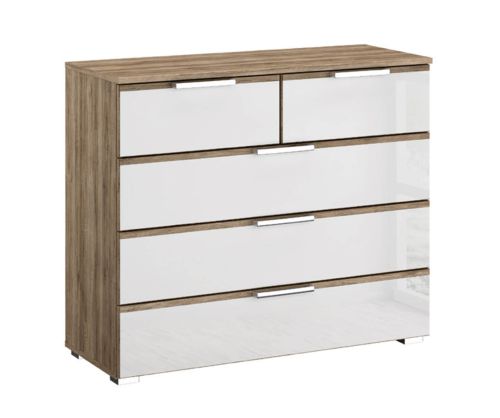Rauch Terano Alpine White with Basalt Glass Overlay 5 Drawer Chest