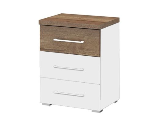 Rauch Winnipeg Alpine White Carcase with High Polish White 3 Drawer Bedside Table