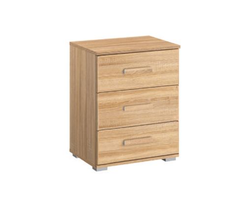 Rauch Alegro Sonoma Oak Carcase and Silk Grey Front 3 Drawer Bedside Table