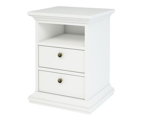 FTG Paris White 2 Drawer Bedside Table