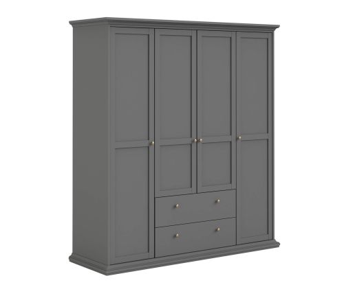 FTG Paris Matt Grey 4 Door 2 Drawer Wardrobe