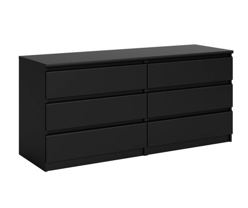 FTG Naia Black Matt (3+3) 6 Drawer Wide Chest