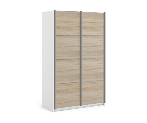 FTG Verona White with Oak Door 120cm Sliding Wardrobe with 2 Shelves