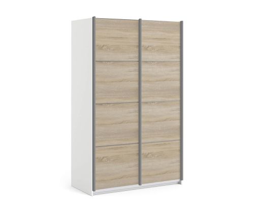 FTG Verona White with Oak Door 120cm Sliding Wardrobe with 3 Shelves