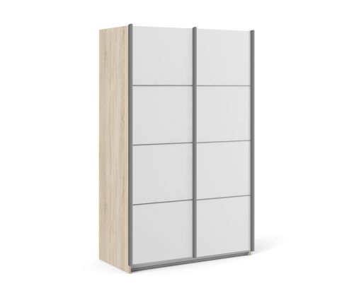 FTG Verona Oak with White Door 120cm Sliding Wardrobe with 2 Shelves
