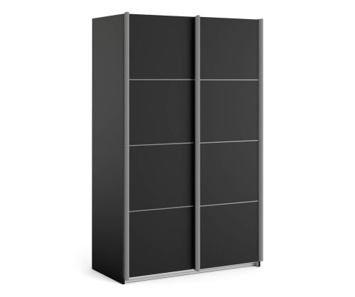 FTG Verona Black Matt with Black Matt Door 120cm Sliding Wardrobe with 5 Shelves