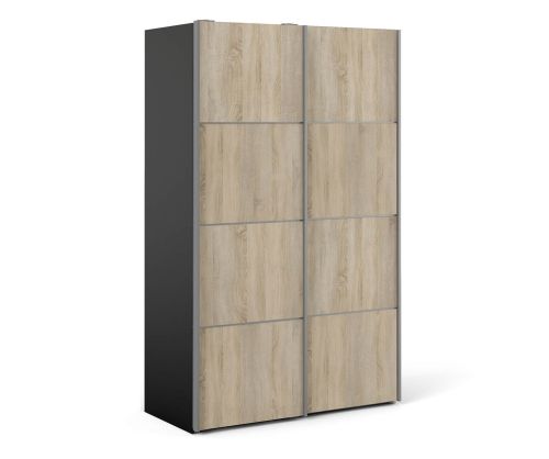 FTG Verona Black Matt with Oak Door 120cm Sliding Wardrobe with 2 Shelves