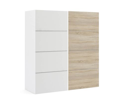 FTG Verona White with White and Oak Door 180cm Sliding Wardrobe with 2 Shelves