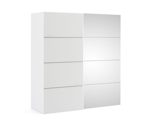 FTG Verona White with White and Mirror Door 180cm Sliding Wardrobe with 2 Shelves