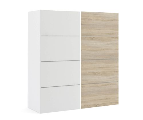 FTG Verona White with White and Oak Door 180cm Sliding Wardrobe with 3 Shelves
