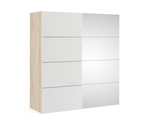 FTG Verona Oak with White and Mirror Door 180cm Sliding Wardrobe with 2 Shelves