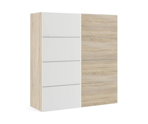 FTG Verona Oak with White and Oak Door 180cm Sliding Wardrobe with 2 Shelves