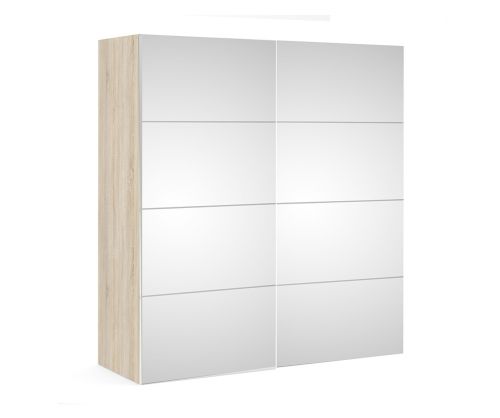 FTG Verona Oak with Mirror Door 180cm Sliding Wardrobe with 3 Shelves