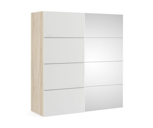 FTG Verona Oak with White and Mirror Door 180cm Sliding Wardrobe with 3 Shelves