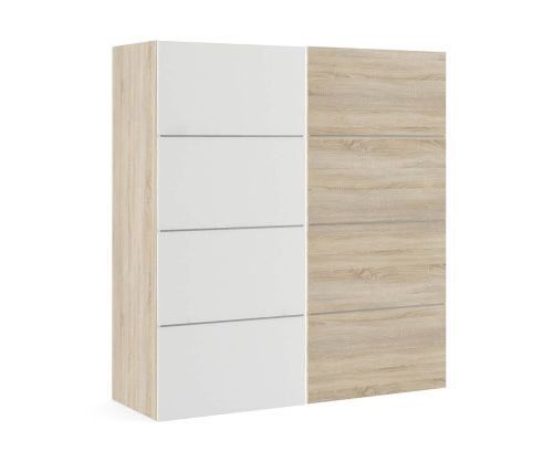 FTG Verona Oak with White and Oak Door 180cm Sliding Wardrobe with 3 Shelves