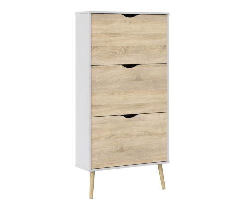 FTG Oslo White and Oak 3 Drawer Shoe Cabinet