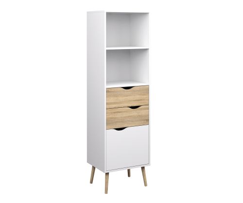 FTG Oslo White and Oak 2 Drawers 1 Door Bookcase