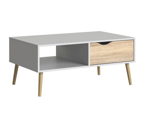 FTG Oslo White and Oak 1 Drawer 1 Shelf Coffee Table