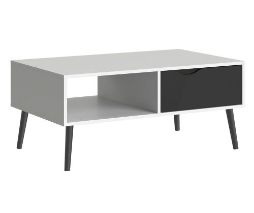 FTG Oslo White and Black Matt 1 Drawer 1 Shelf Coffee Table