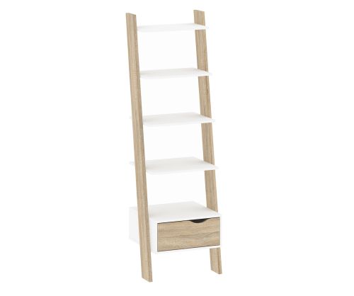 FTG Oslo White and Oak 1 Drawer Leaning Bookcase