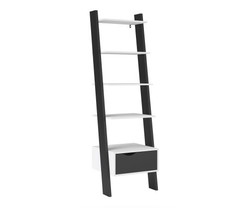 FTG Oslo White and Black Matt 1 Drawer Leaning Bookcase