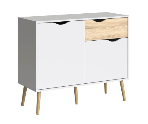 FTG Oslo White and Oak Small 1 Drawer 2 Door Sideboard
