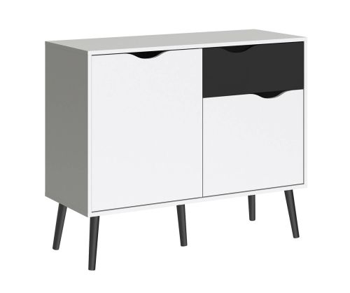 FTG Oslo White and Black Matt Small 1 Drawer 2 Door Sideboard