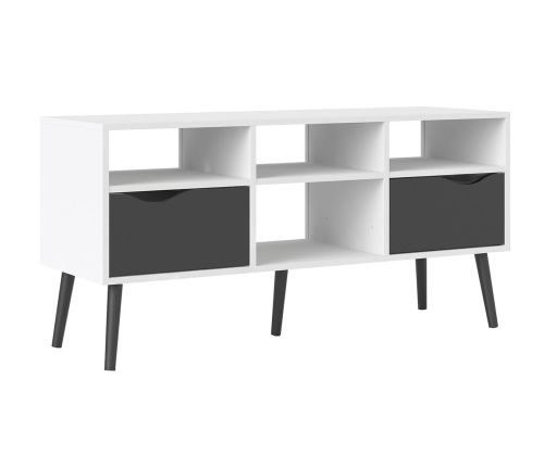 FTG Oslo White and Black Matt Wide 2 Drawer 4 Shelves TV Unit