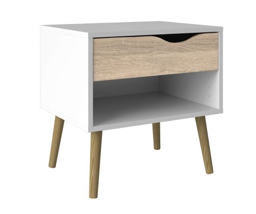 FTG Oslo White and Oak 1 Drawer Bedside Table