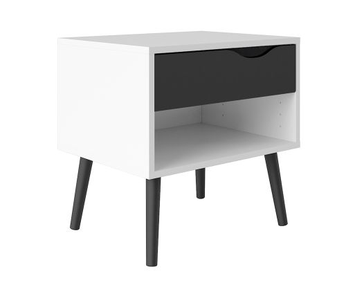 FTG Oslo White and Black Matt 1 Drawer Bedside Table