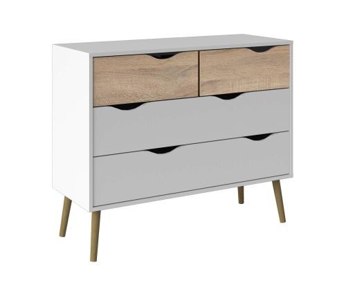 FTG Oslo White and Oak (2+2) 4 Drawer Chest