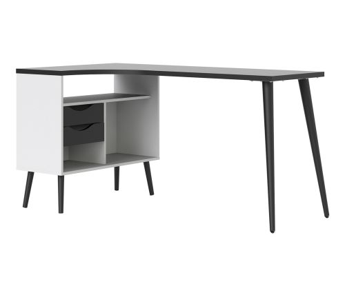 FTG Oslo White and Black Matt 2 Drawer Desk
