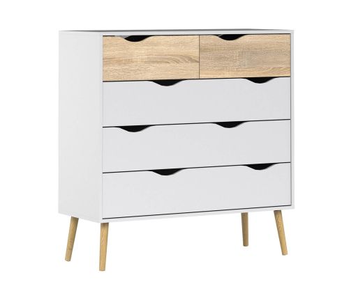 FTG Oslo White and Oak (2+3) 5 Drawer Chest