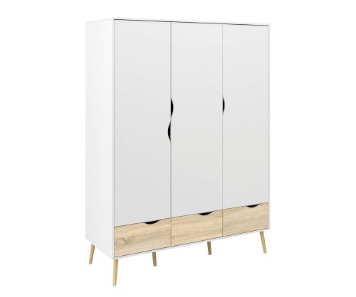 FTG Oslo White and Oak 3 Door 3 Drawer Wardrobe