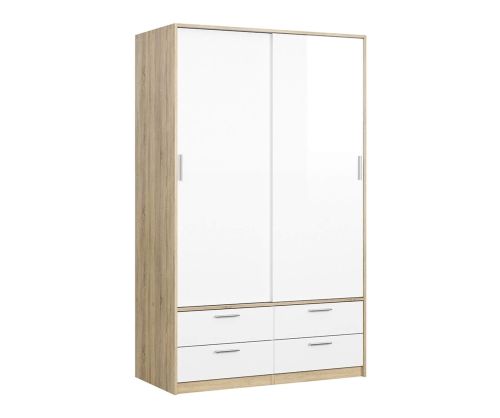 FTG Line Oak and White High Gloss 2 Doors 4 Drawers Wardrobe