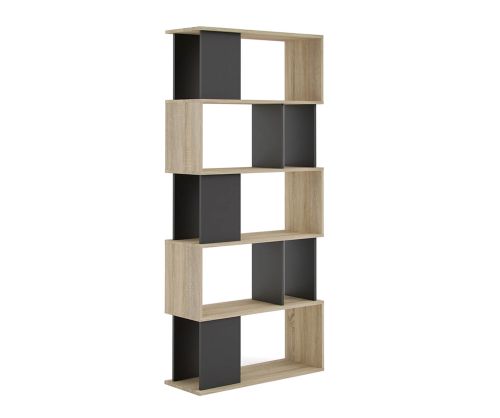 FTG Maze Oak and Black Open Bookcase with 4 Shelves
