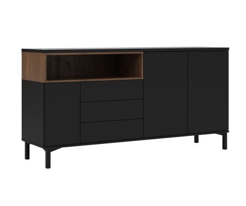 FTG Roomers Black and Walnut 3 Drawer 3 Door Sideboard