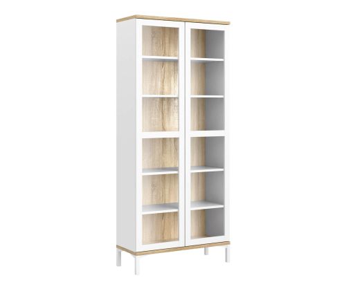 FTG Roomers White and Oak 2 Door Glazed Display Cabinet