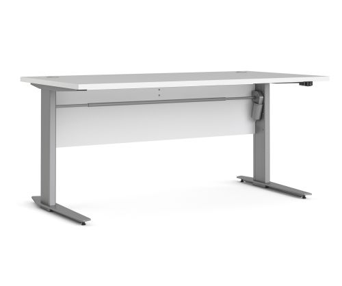 FTG Prima White 150cm Desk with Silver Grey Steel Height Adjustable Legs with Electric Control