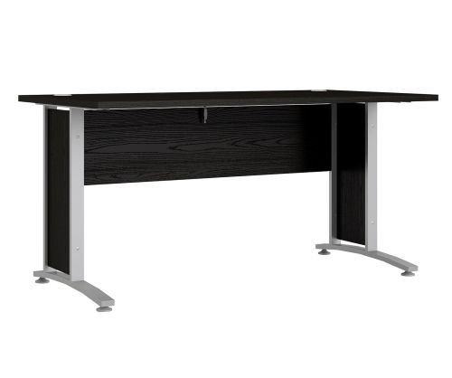 FTG Prima Black Woodgrain 150cm Desk with Silver Grey Steel Legs
