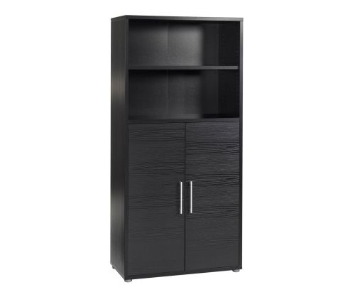 FTG Prima Black Woodgrain 2 Door Bookcase with 4 Shelves