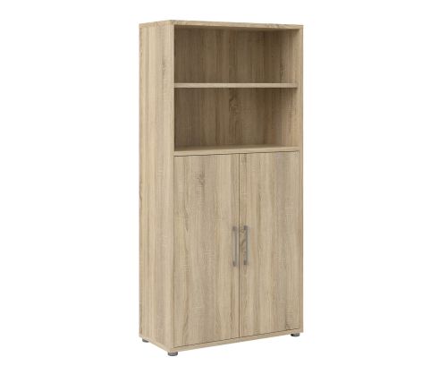 FTG Prima Oak 2 Door Bookcase with 4 Shelves