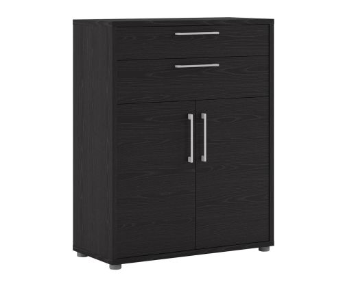 FTG Prima Black Woodgrain 2 Drawer 2 Door Bookcase with 2 Shelves
