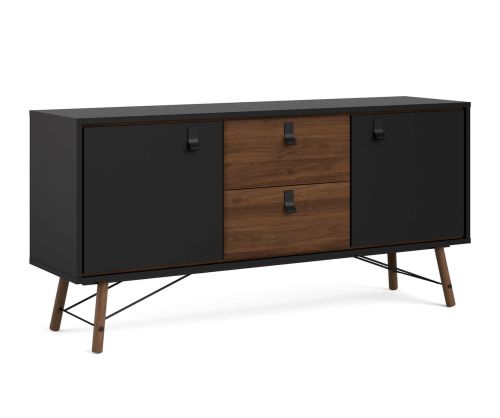 FTG Ry Matt Black and Walnut 2 Door 2 Drawer Sideboard