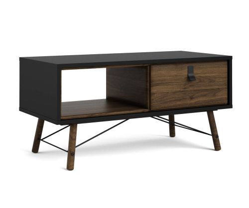 FTG Ry Matt Black and Walnut 1 Drawer Coffee Table