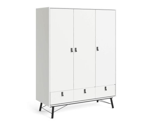 FTG Ry Matt White 3 door 3 Drawer Wardrobe