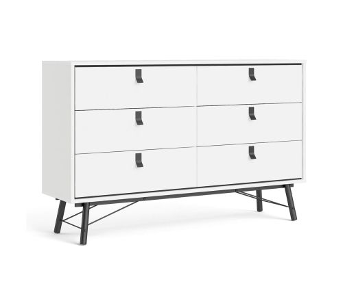 FTG Ry Matt White 6 Drawer Wide Double Chest